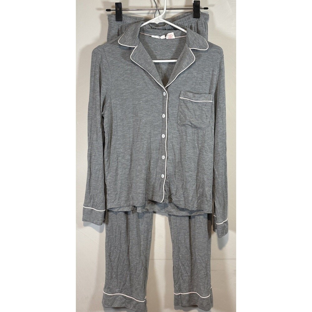 Shabby Chic Pajama Set Small Gray Long Sleeve Button Down Modal Loungewear
